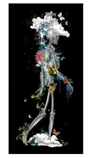 Ad Moldu Skaltu Verda - Drifting Skeleton Black - Framed by Kristjana S Williams