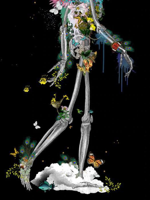 Ad Moldu Skaltu Verda - Drifting Skeleton Black - Framed by Kristjana S Williams