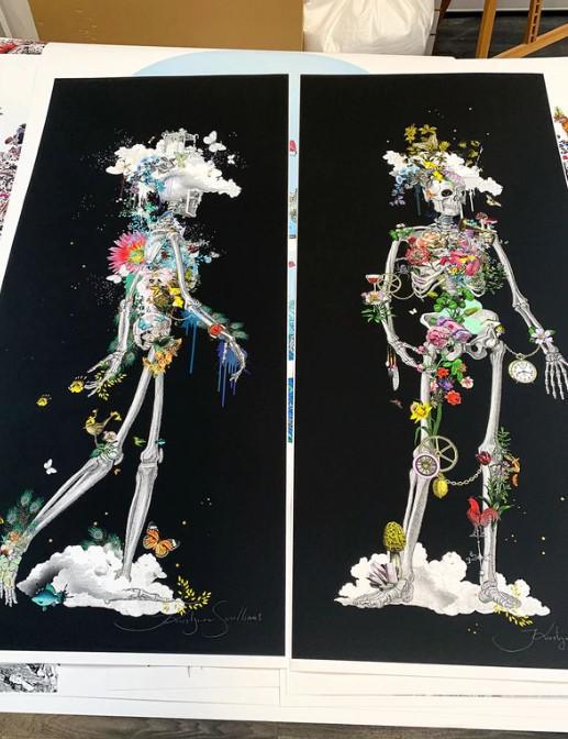 Ad Moldu Skaltu Verda - Drifting Skeleton Black - Framed by Kristjana S Williams