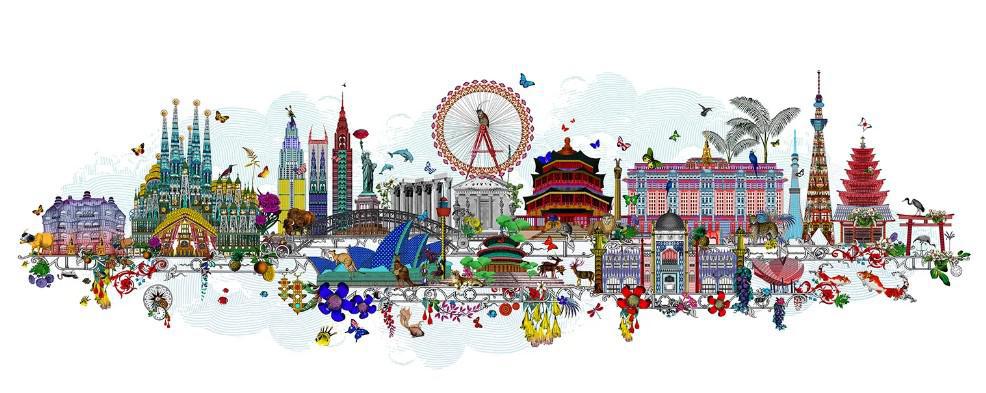 World In The Clouds Skyline - Framed by Kristjana S Williams