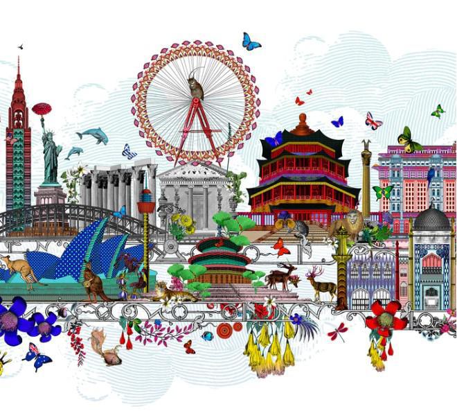 World In The Clouds Skyline - Framed by Kristjana S Williams