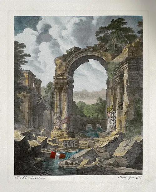 Veduta Delle Rovine Romane (Watercolour) - Framed by Magnus Gjoen