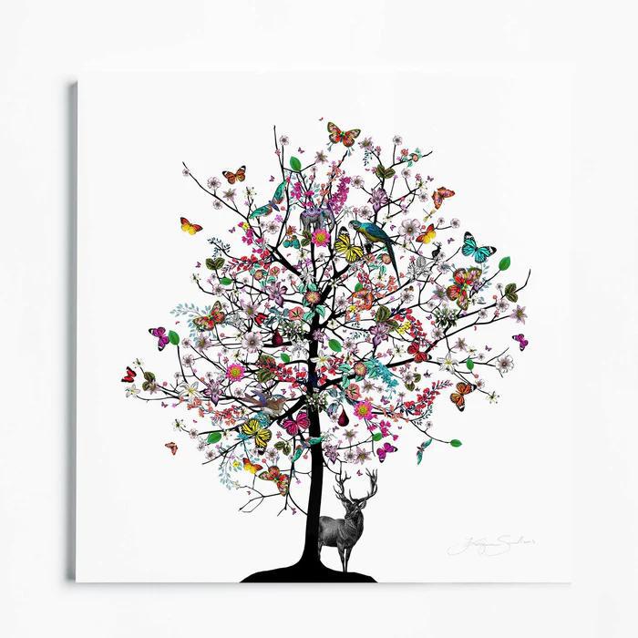 Bleikur Stag Tree - Framed by Kristjana S Williams