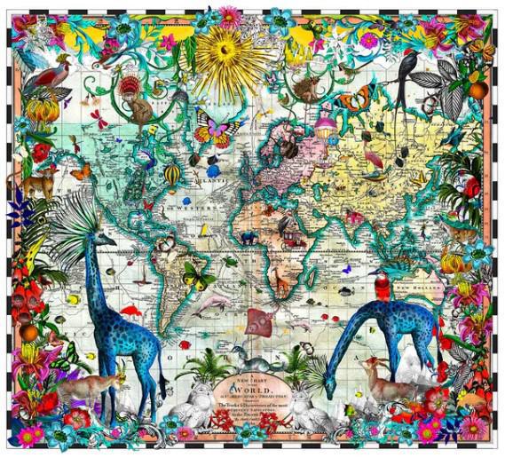Giraffa Discoveries Of The World - Framed by Kristjana S Williams