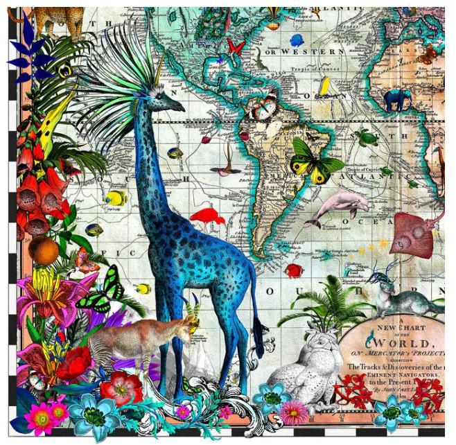 Giraffa Discoveries Of The World - Framed by Kristjana S Williams