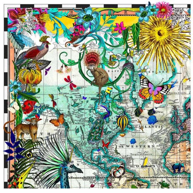 Giraffa Discoveries Of The World - Framed by Kristjana S Williams