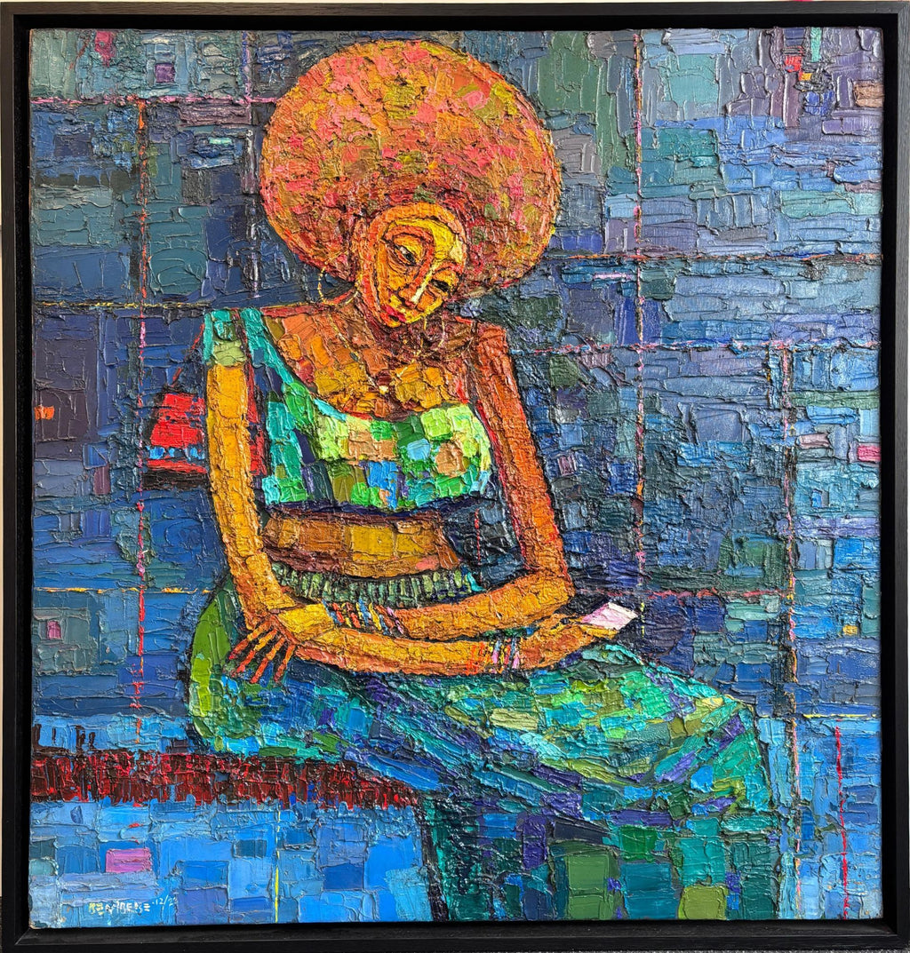 Afro Girl (Blue) - Framed by Ben Ibebe